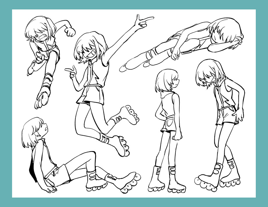 Showing all the different angles and poses (and testing out the drawability of the rollerblades while at it)